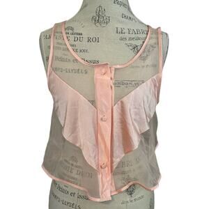 Vintage Jill Andrea pink sheer satin pajama top negligee Grease style 60s 70s M